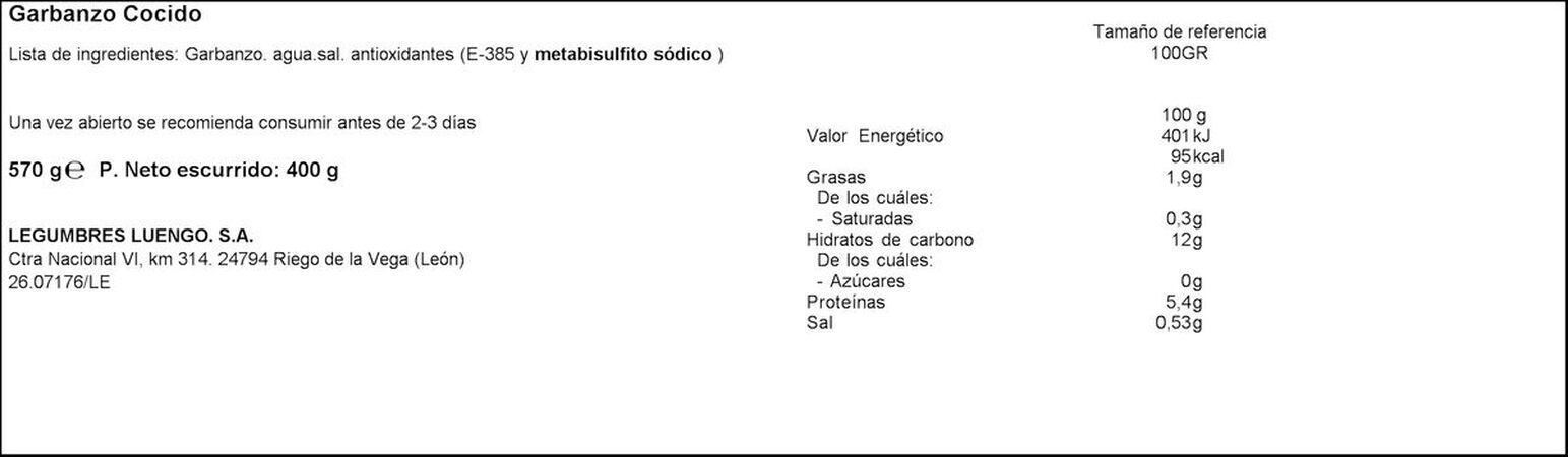 Garbanzo cocido Luengo 400g
