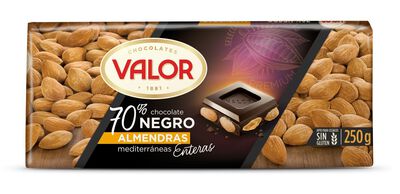 Chocolate negro 70% de cacao almendras s/gluten Valor 250g
