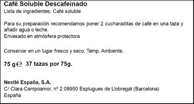 Café descafeinado soluble Nescafé 75g