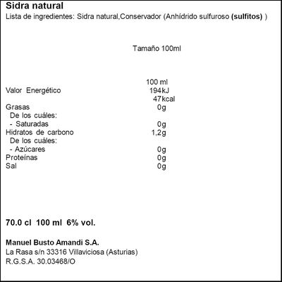 Sidra natural Manuel Busto 70cl