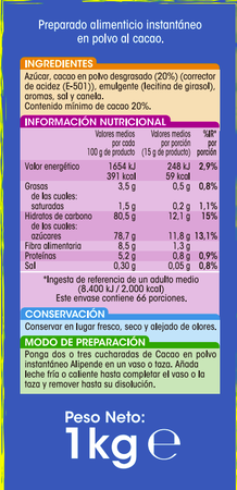 Cacao instant&aacute;neo sin gluten Alipende 1kg