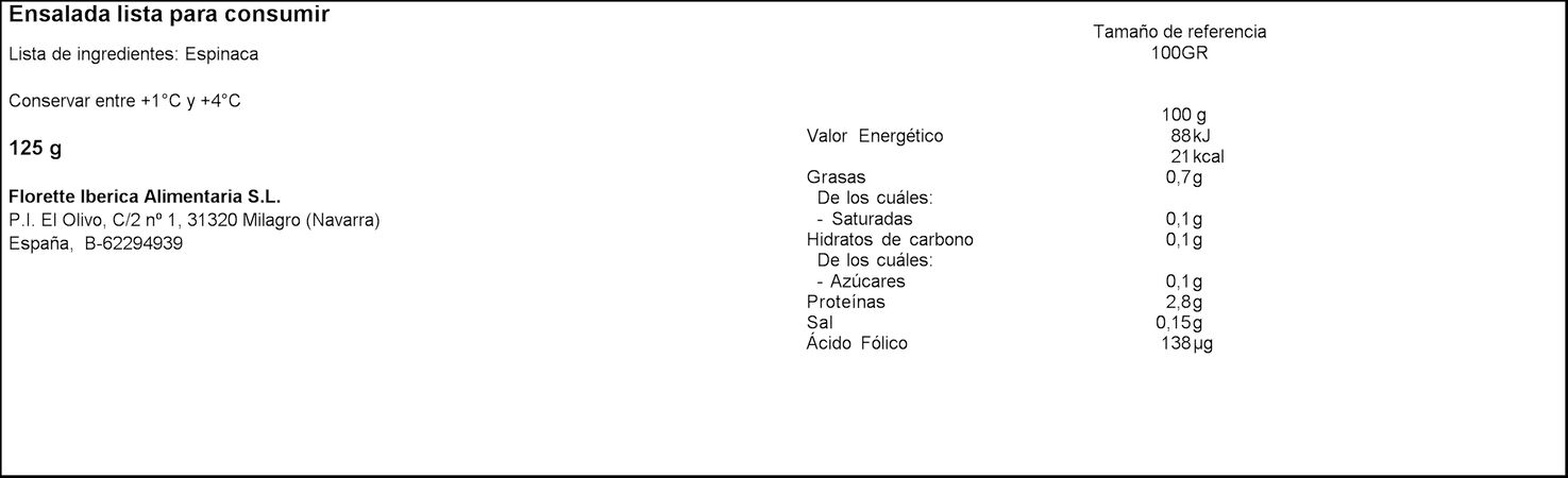 Ensalada primeros brotes de espinaca Florette 125g