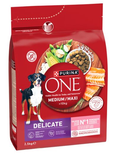 Alimento para perro PURINA ONE® MEDIUM/MAXI >10kg Delicate Salmón y Arroz 2,5kg