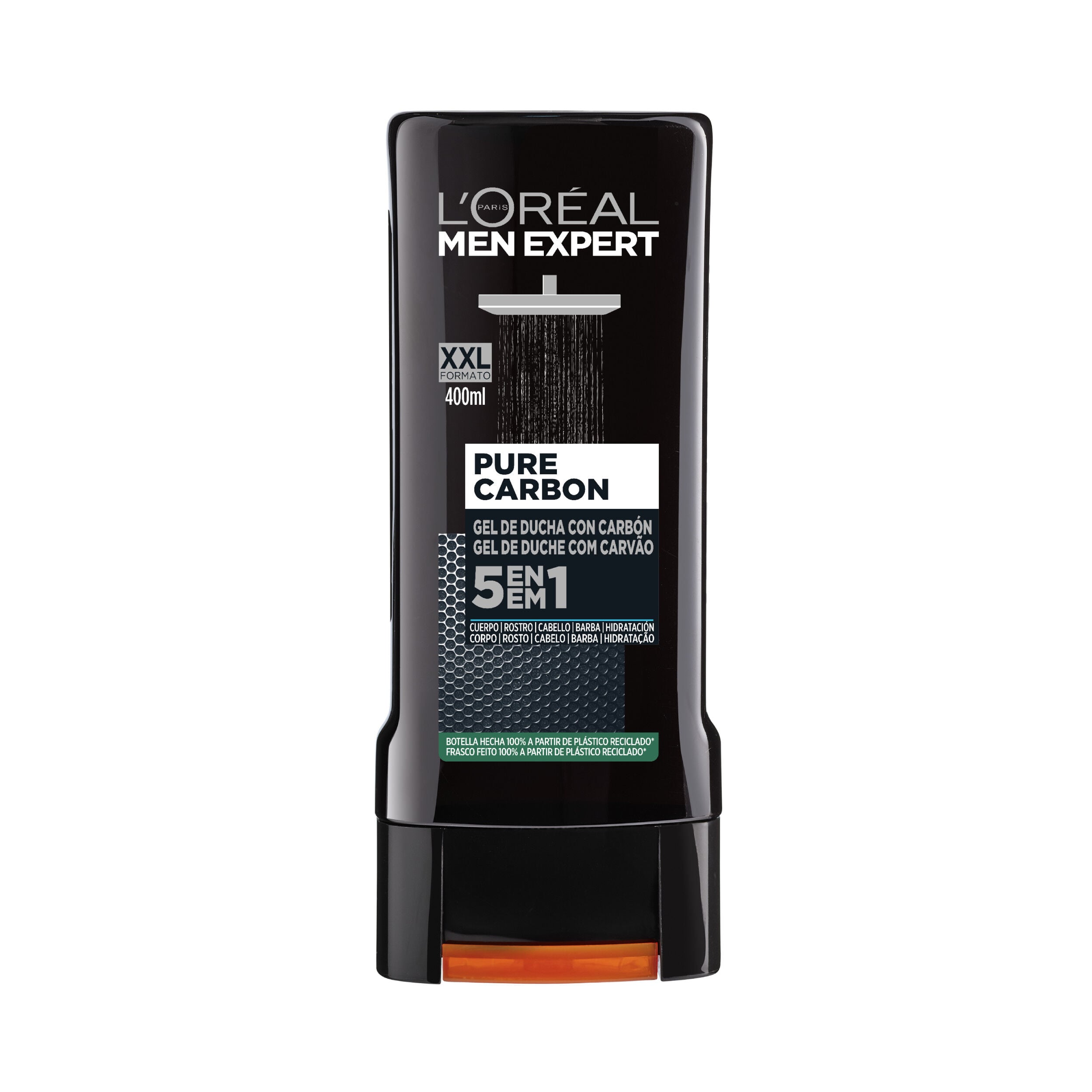 Gel de ducha para hombre con fórmula 5 en 1 pure carbon Men Expert Loreal 400 ml