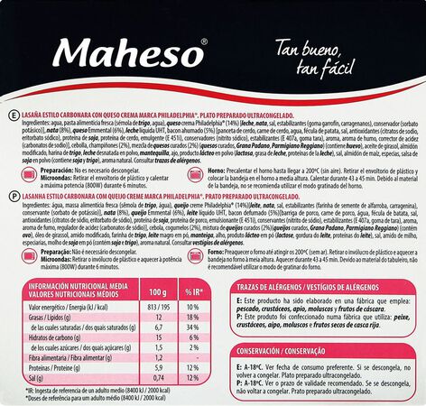 Lasaña Maheso carbonara 280g