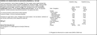 Galleta sin az&uacute;cares a&ntilde;adidos sin sal Gull&oacute;n 600g ligera