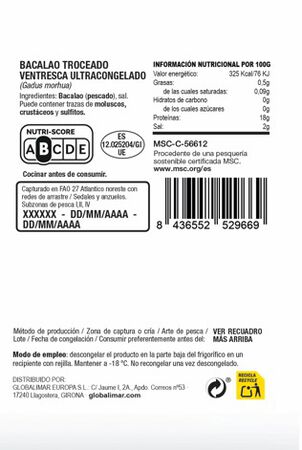 Bacalao troceado ventresca 400g