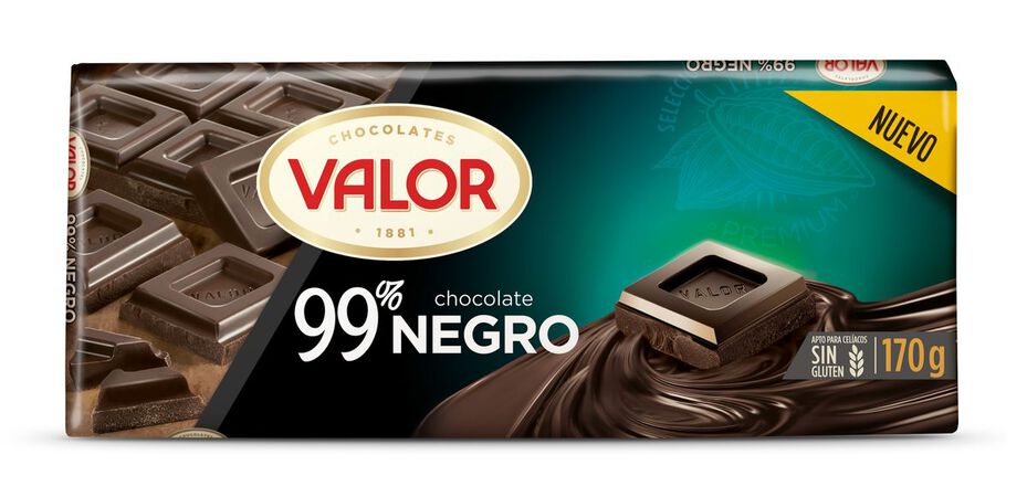 Chocolate negro sin gluten Valor 170g 99% de cacao