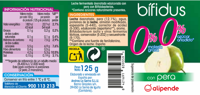 B&iacute;fidus Alipende sin az&uacute;car a&ntilde;adido pack 4 manzana y pera