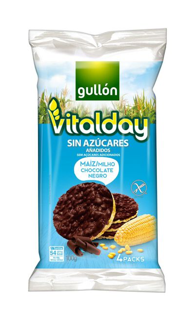 Tortitas de ma&iacute;z con chocolate negro sin az&uacute;car a&ntilde;adido Vitalday 100g