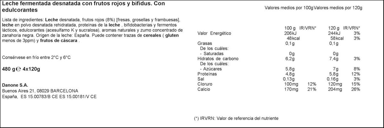 Bífidus probiótico Activia 0% pack 4 frutos rojos