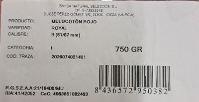 Melocot&oacute;n rojo bandeja 750g