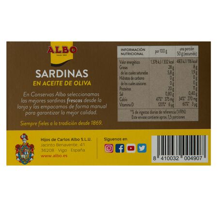 Sardinas Albo 85g en aceite de oliva