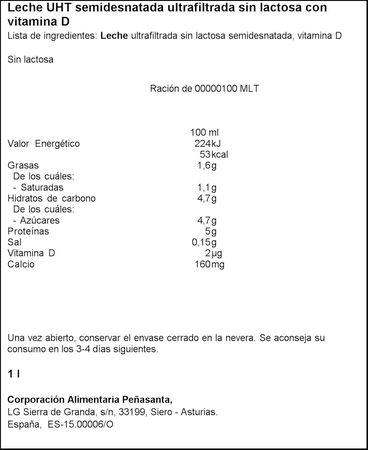 Leche sin lactosa Asturiana 1L suprema semidesnatada