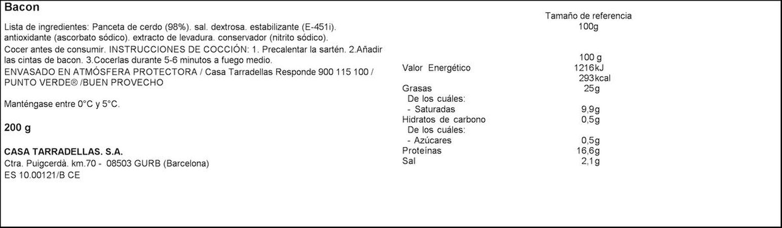 Cintas de bacon Casa Tarradellas pack 2 de 100g