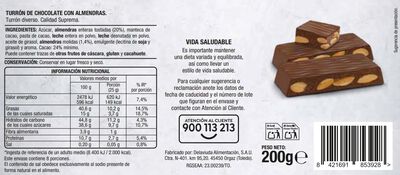 Turr&oacute;n de chocolate Alipende 200g con almendras