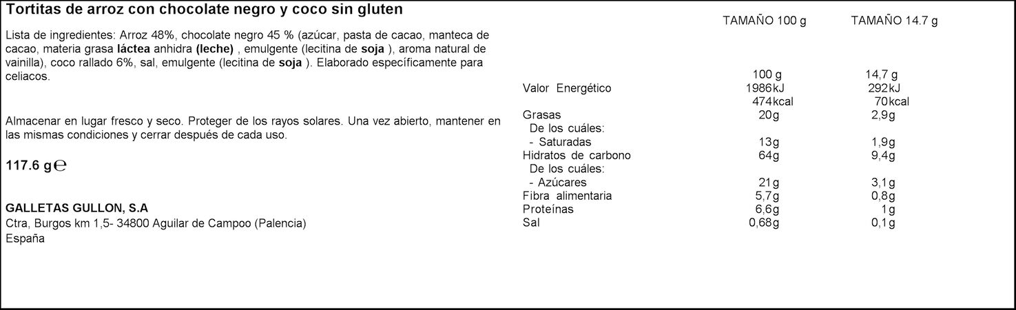 Tortitas de arroz Vitalday 118g chocolate negro y coco