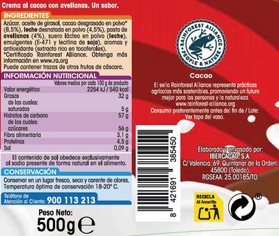 Crema de cacao y avellana Alipende 500g