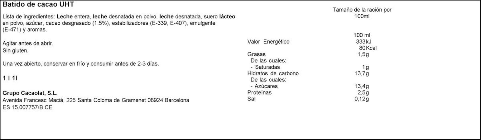 Batido Cacaolat 1l cacao