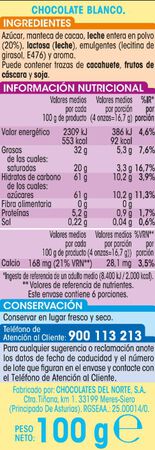 Chocolate blanco Alipende 100g