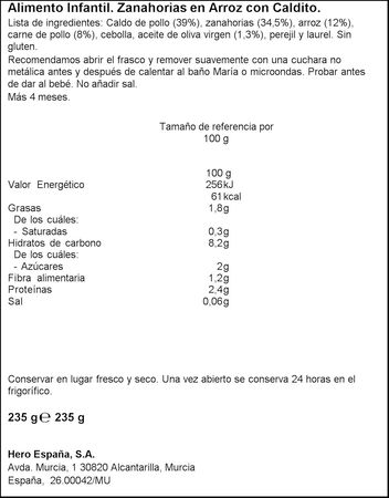 Tarro Hero Solo zanahoria-arroz en caldo 235g