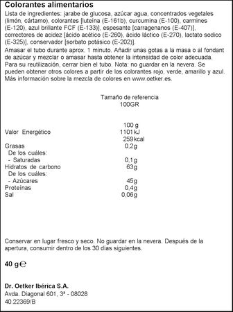 Colorantes alimentarios Dr Oetker 40g