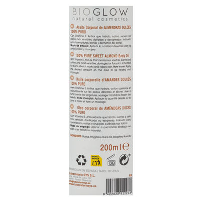 Aceite corporal Bioglow 200ml almendras dulces