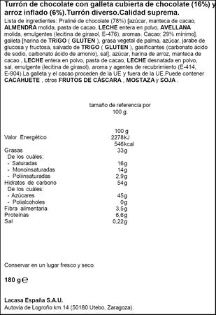 Turr&oacute;n de chocolate con galleta Conguitos Lacasa 180g