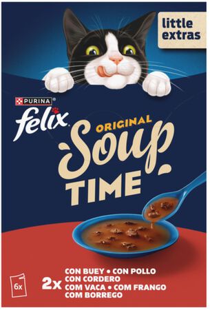 Alimento de gato soup con carne con buey con pollo y con cordero Felix 288g