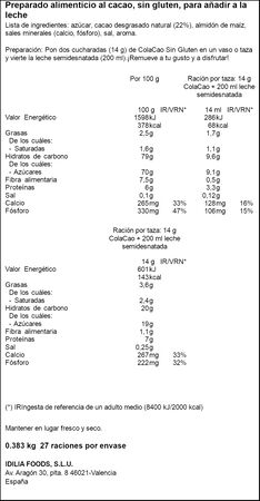 Cacao en polvo sin gluten Cola Cao 383g