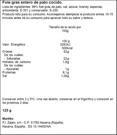 Foie gras de pato mi cuit entero Martiko 125 g