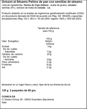 Grissini con sésamo hecho en Italia Orazio 200g