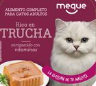 Comida h&uacute;meda gato Meque tarrina rico en trucha 100g