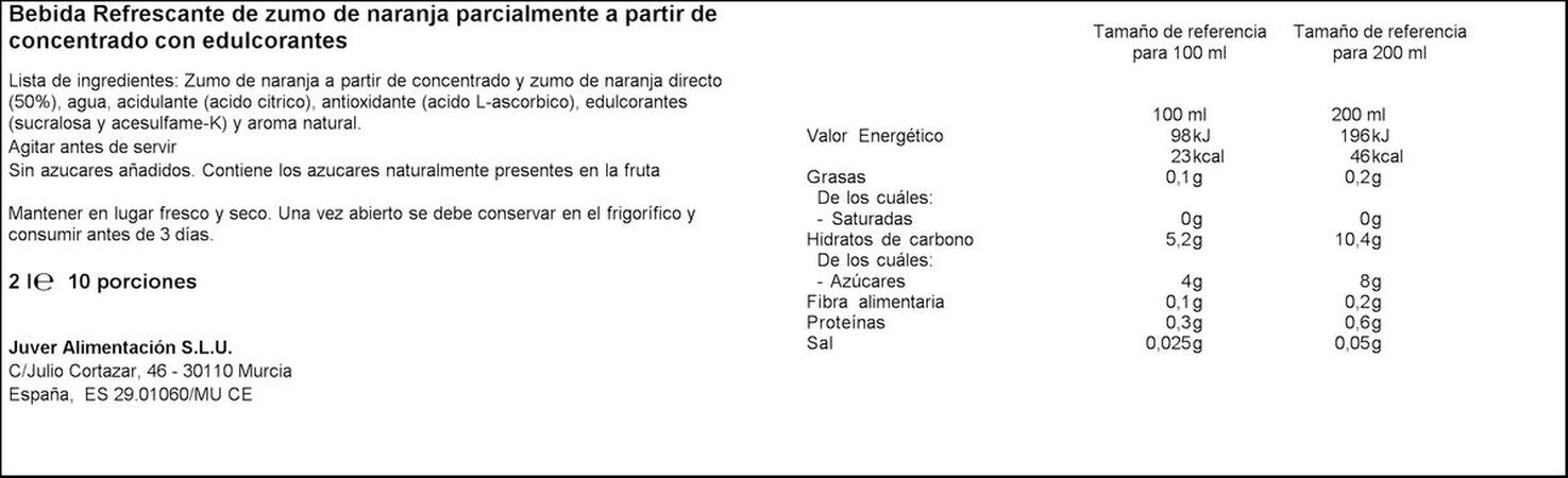Néctar sin azúcar naranja Disfruta 2l