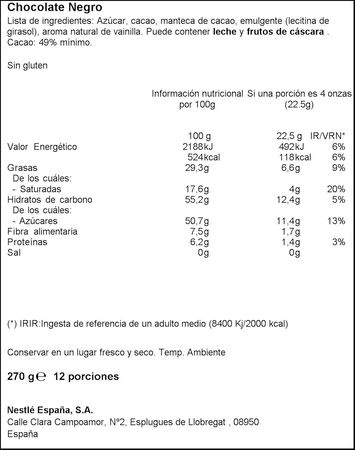Chocolate negro sin gluten Nestlé 270g