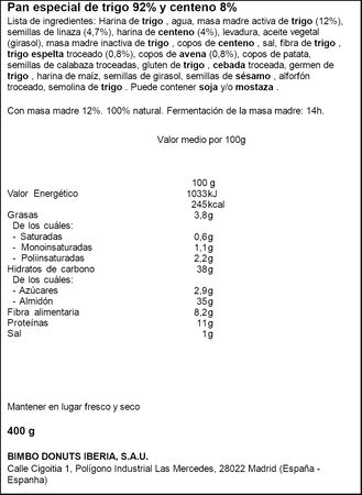Hogaza pan The Rustik Bakery cereales masa madre 400g