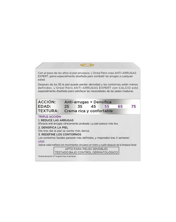 Crema facial de d&iacute;a L'Or&eacute;al 50ml expert 55 + calcio antiarrugas densificadora