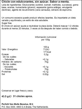 Chicles sin az&uacute;car sabor Menta Trident 43,5g