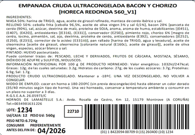 Empanada de bacon y chorizo 560g