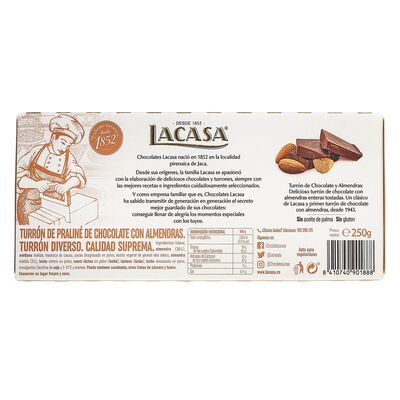 Turr&oacute;n de chocolate con almendras Lacasa 250g
