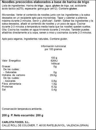 Noodles tradicionales de trigo natural Carlota 200g