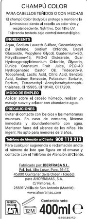 Champ&uacute; Bodyplus 400ml te&ntilde;ido
