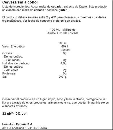 Cerveza sin alcohol Amstel Oro 0,0 Tostada lata 33cl