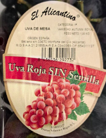Uva roja bandeja sin semilla 1k