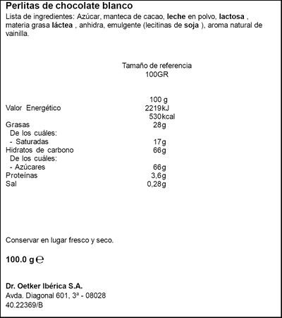 Perlitas de chocolate blanco Dr Oetker 100g