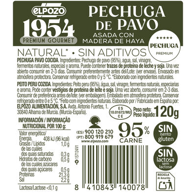 Pechuga Pavo Sin Gluten Y Sin Lactosa Legado 120G Natural Sin Aditivos