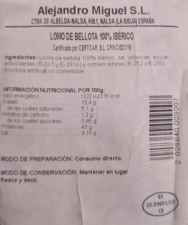Lomo bellota 50% ibñerico medina al corte