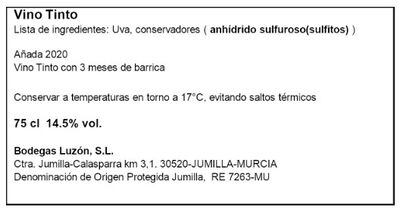 Vino tinto D.O Jumilla Finca Luz&oacute;n roble Monastrell 75cl