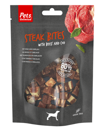 Snack para perros Steak Bites de Ternera Pets Unlimited