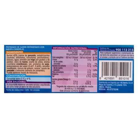 Palitos surimi sin gluten sin lactosa Alipende 300g